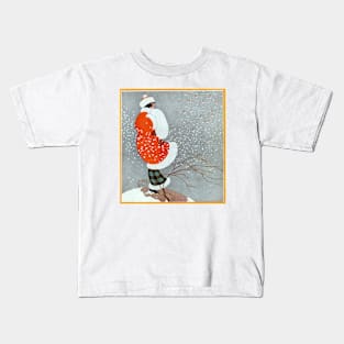 Snowfall Serenity: The Lady in Red Kids T-Shirt